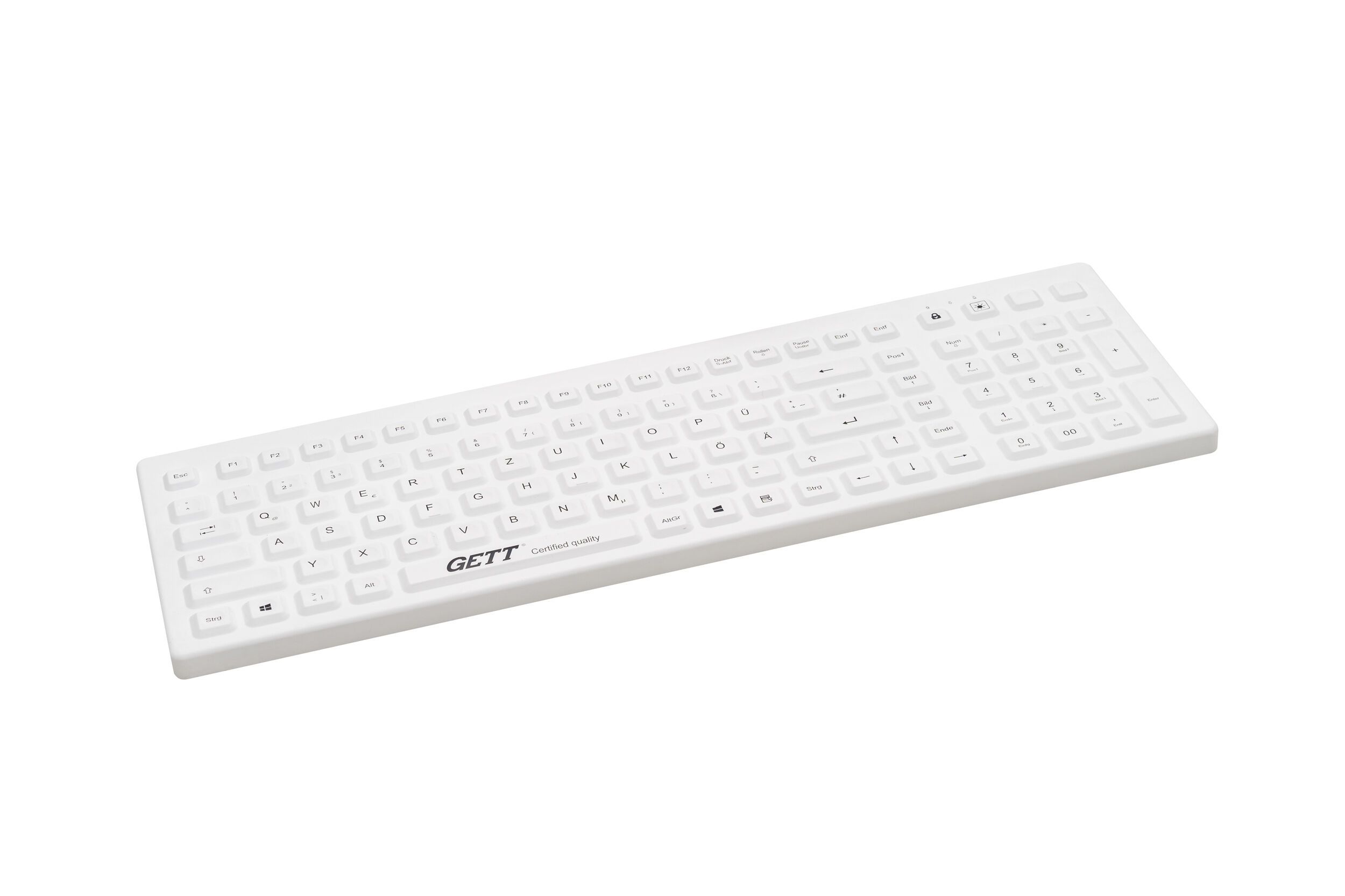 Cleantype Prime Pro+ – IP68 silicone keyboard white, straight top-down view