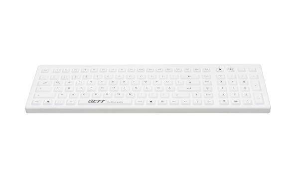 Cleantype Prime Pro+ – IP68 Silikontastatur weiß, flache Seitenansicht